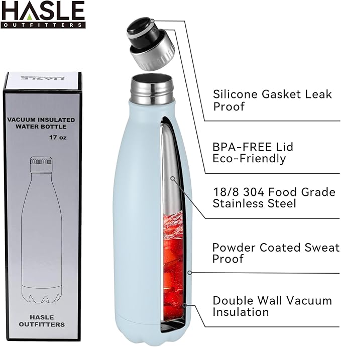 HASLE OUTFITTERS 17oz Stainless Steel Water Bottles, Vacuum Insulated Water - Image 2