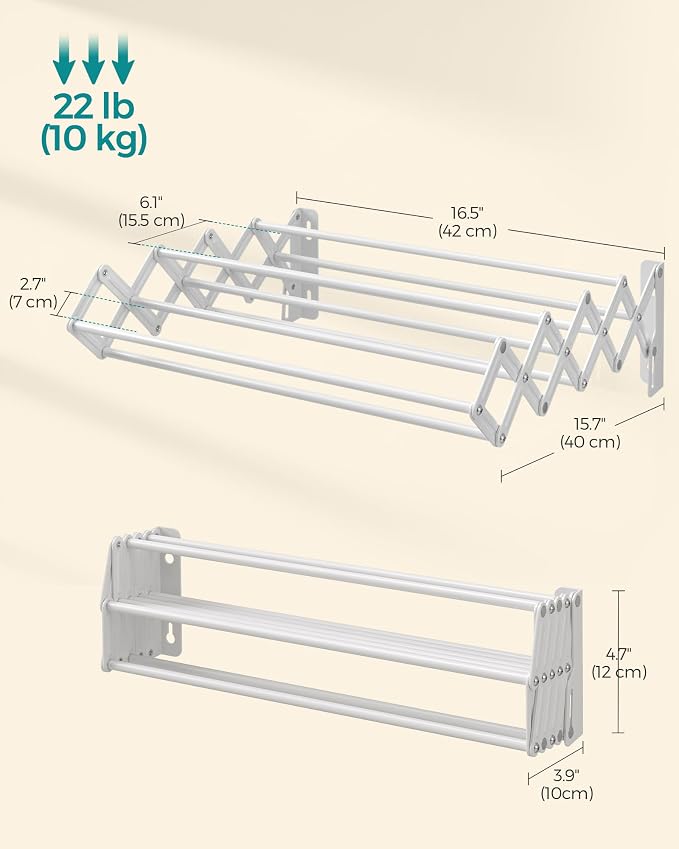 SONGMICS Clothes Drying Rack, Wall-Mounted Drying Rack Clothing, Small - Image 6