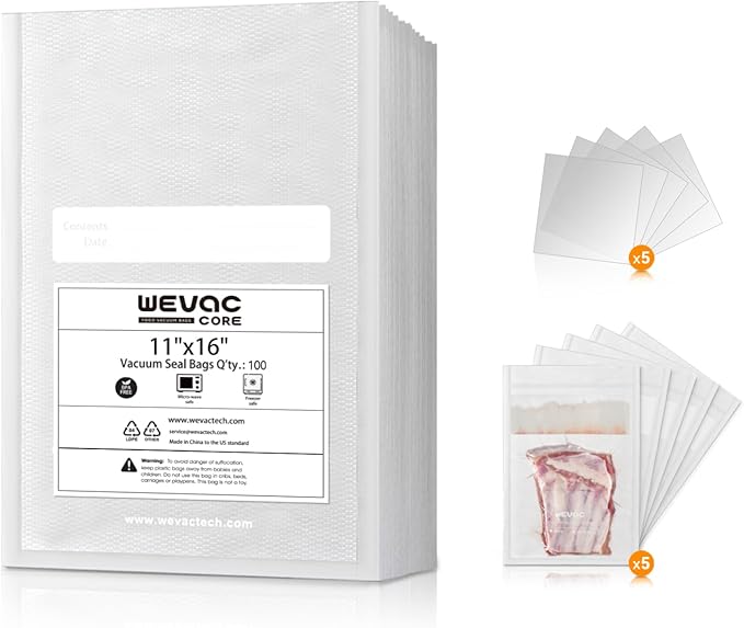 Wevac 11" x 16" Precut Vacuum Sealer Bags, Includes 5 Liquid Block Bags & 5 by Wevac