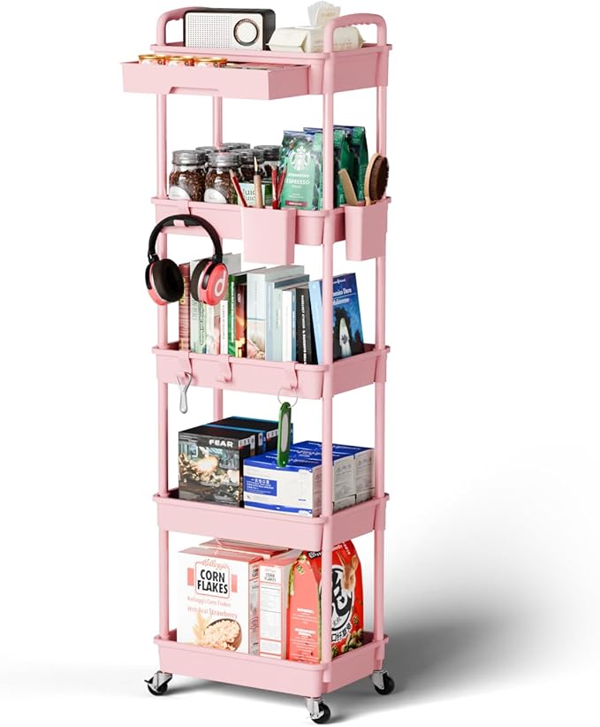 5 Tier Rolling Cart Organizer, Bathroom Cart Organizers by Sorgion