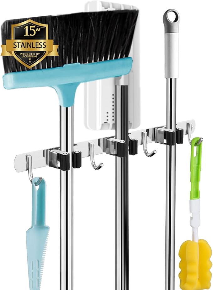 3 Racks and 4 Hooks Broom and Mop Holder Wall Mounted Garage Organizer Storage by AceMining