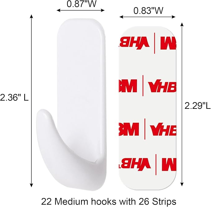 Wall Hooks for Hanging Heavy Duty, Medium 22 Self Adhesive Wall - Image 2