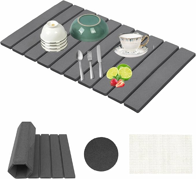 Stone Drying Mat for Kitchen Counter, Collapsible Dish Drying Mat, Fast Drying by Unknown