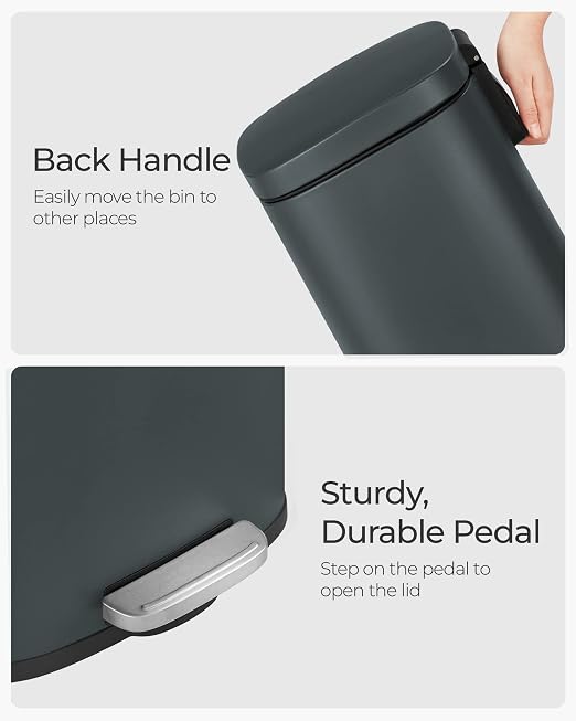 SONGMICS Trash Can with Lid, 8 Gallon Garbage Can, Stainless Steel Small Waste - Image 6