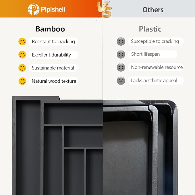Pipishell Bamboo Expandable Drawer Organizer