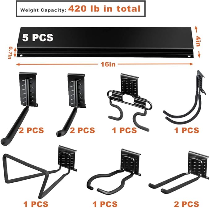 Wallmaster 15 PCS Tool Storage Rack, Garage Storage Wall Mount Organizer Garden - Image 4