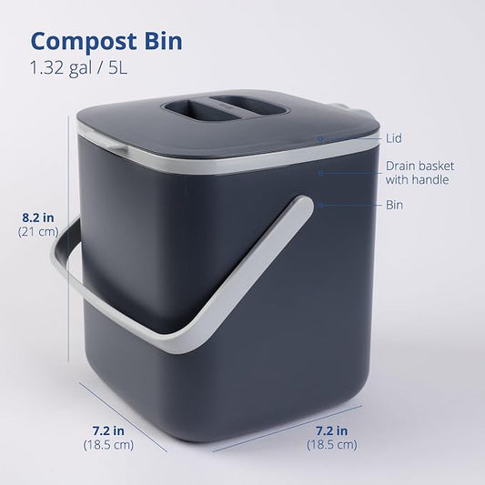 Blue Ginkgo Kitchen Compost Bin – Filter-Free, Odor-Tight Countertop Food Waste - Image 2