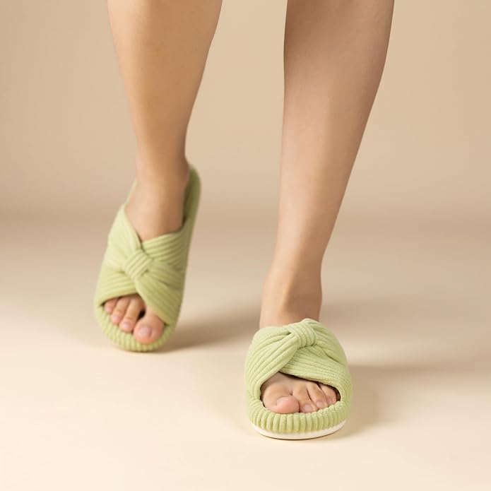 Chantomoo Slippers for Women Memory Foam House Bedroom Corduroy Bow Crossbands - Image 6