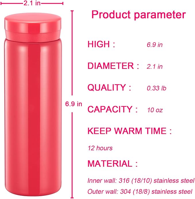 10oz Mini Water Bottle Stainless Steel Thermos Small Flask - Image 2