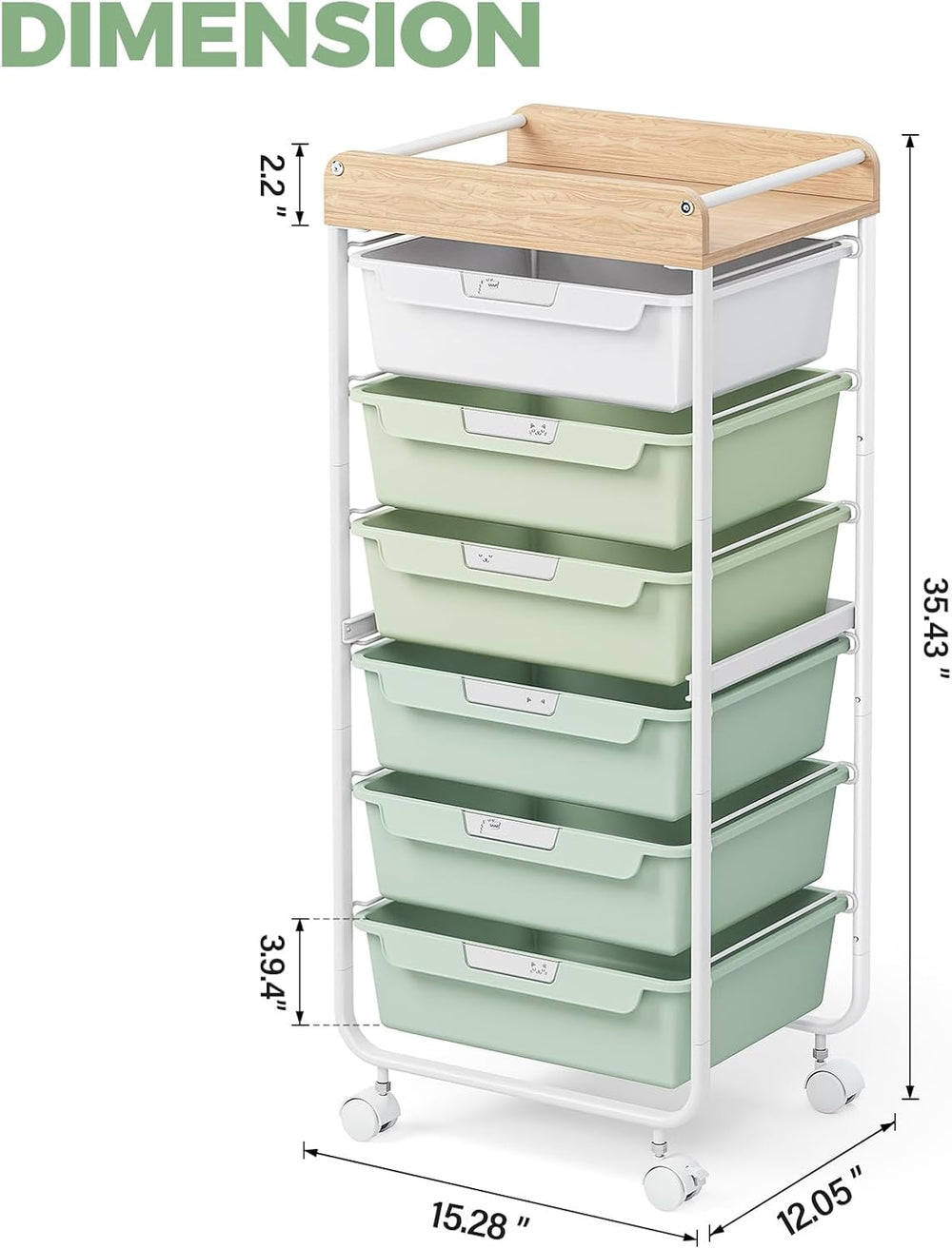 APEXCHASER Rolling Craft Storage Cart with 6 Drawers, Art Cart,Green