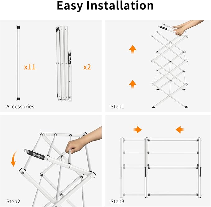 3 Tier Clothes Drying Rack, Foldable & Portable Clothing Drying Rack, - Image 4