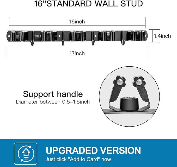 IMILLET Broom Holder Wall Mount, Broom Holder Stainless Steel Heavy Duty Garage - Image 3