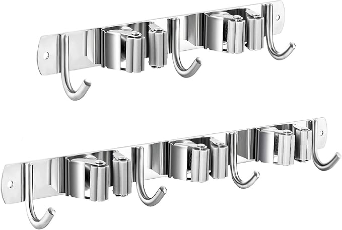 2 Pcs Mop Broom Holder Wall Mounted, Dustpan Holders, Stainless Steel Mop by Nuulyycyi