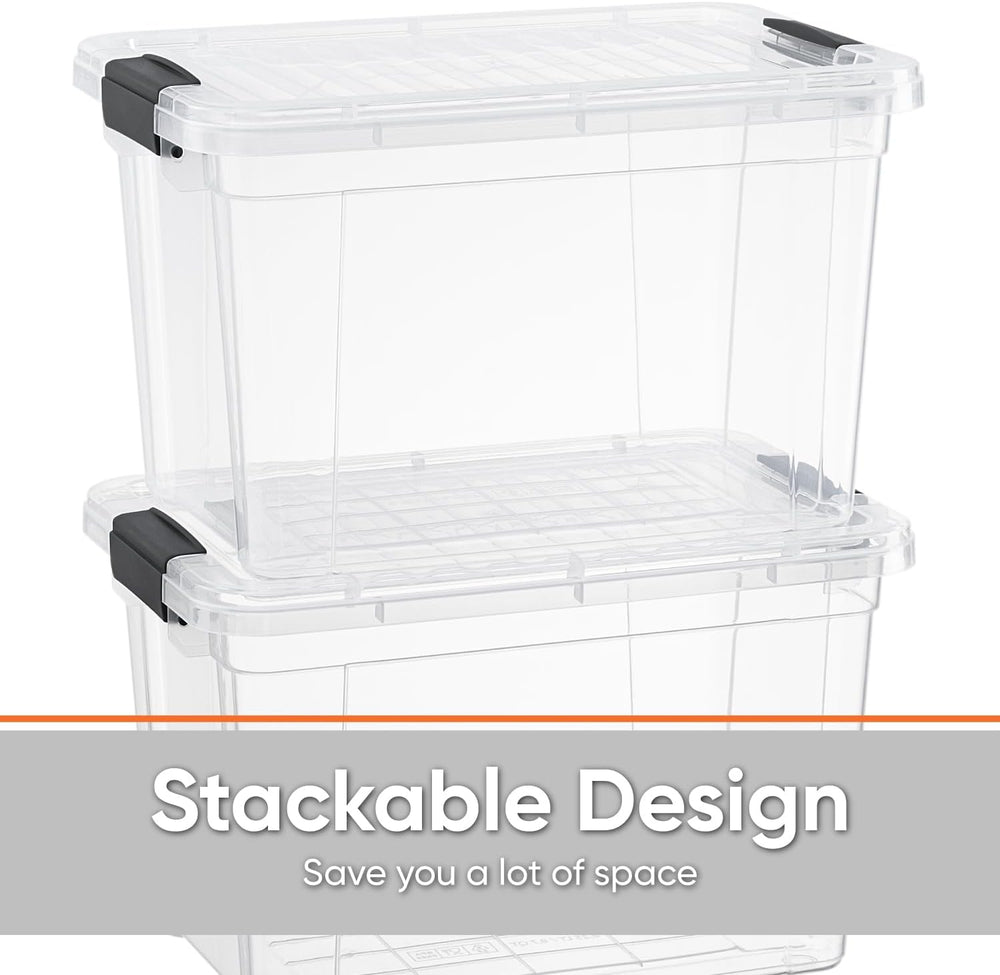 Superio 26.5 Quart Clear Plastic Storage Boxes with Lids, Stackable Organizer...