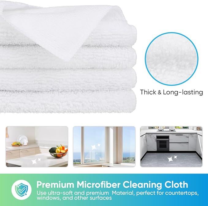 HOMEXCEL White Microfiber Cleaning Cloth, 12 Pack Premium Microfiber Towels - Image 2
