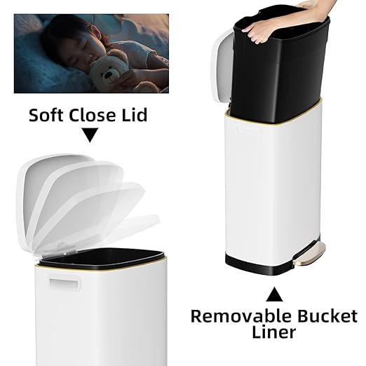 13 Gallon Trash Can with Lid, 50L Fingerprint Proof Stainless Steel Kitchen - Image 3