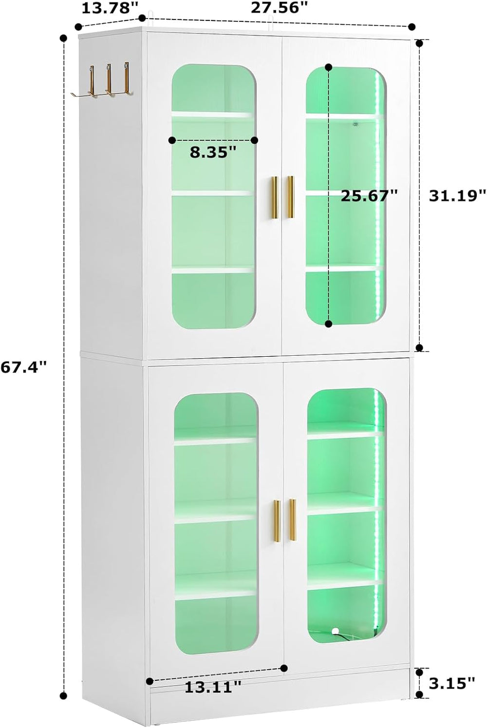 Cyclysio Tall LED Shoe Cabinet with Adjustable Shelves, White