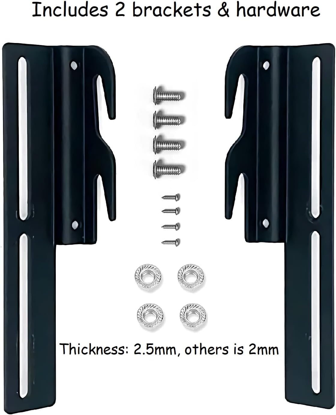 2Pcs #711 Bolt-On to Hook-On Bed Frame Conversion Brackets for Headboard or Footboard,Bed Hook Adapter kit with Hardware, Hook on Bed Rails Brackets(Black)