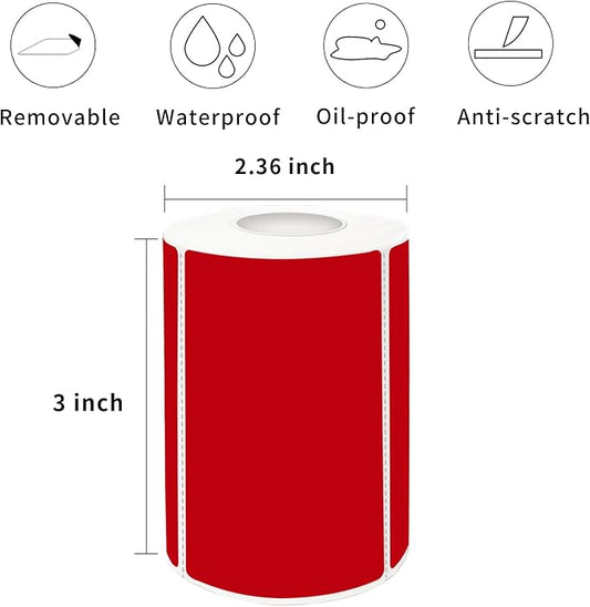 2×3 Inch Red Removable Thermal Labels, Self-Adhesive Square Direct Thermal - Image 2
