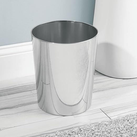 mDesign Round Metal Small 1.7 Gallon Recycle Trash Can Wastebasket, Garbage - Image 3