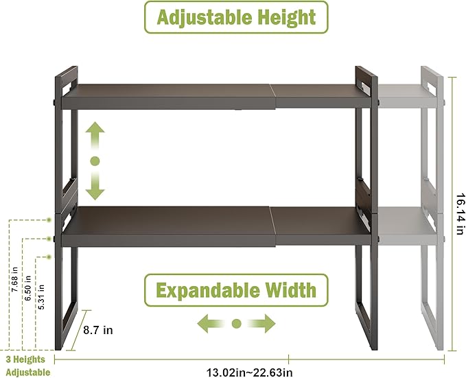 DOLALIKE Expandable kitchen Countertop Organizer, Stackable Cabinet Shelf - Image 2