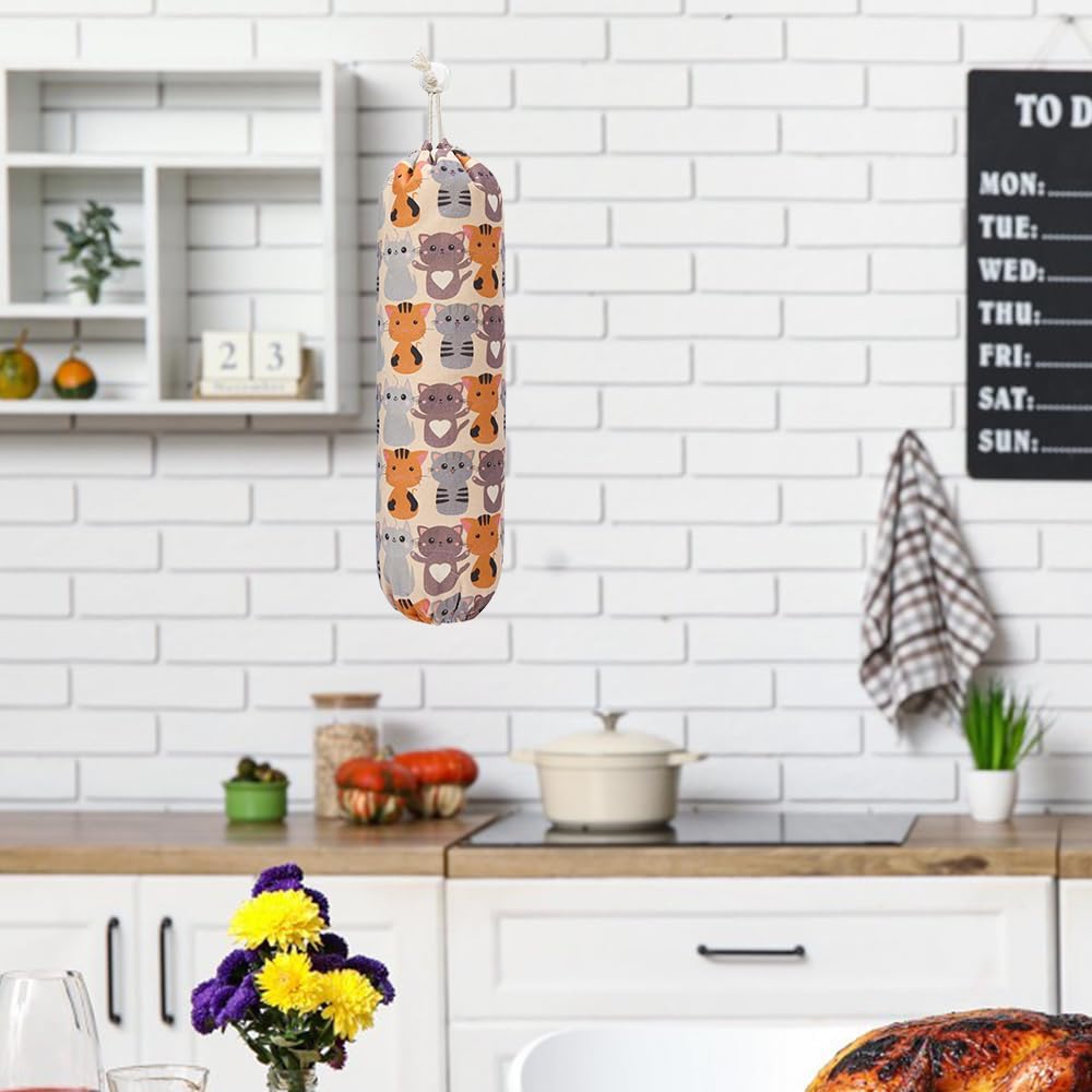Plastic Bag Holder, Cute Grocery Bag Holder for Plastic Bags, Wall Mount Bags Dispenser for Home Kitchen Decor (Cat)