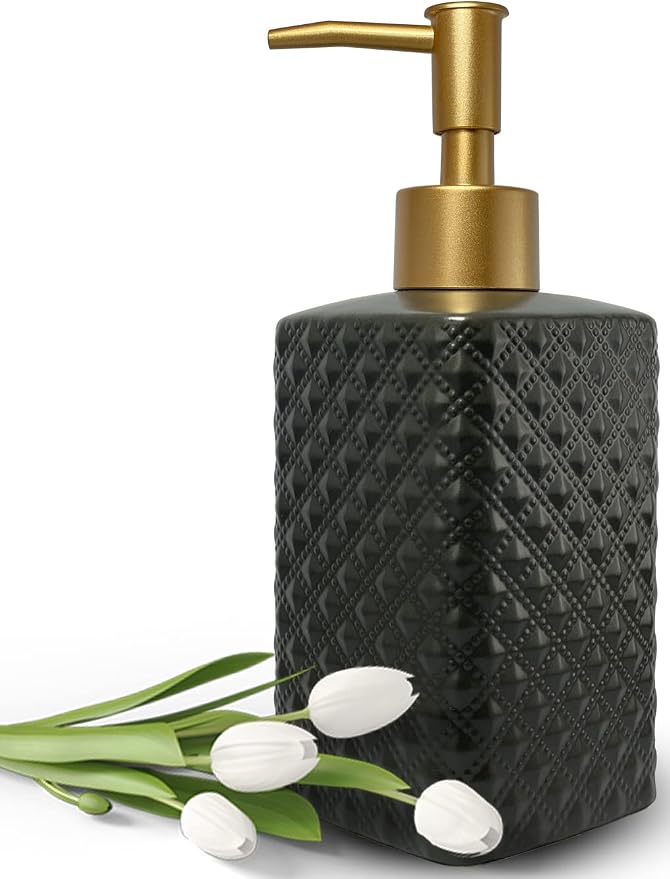 Gold Soap Dispenser for Bathroom, Refillable Countertop Ceramic Hand Soap by UNBONSOUHAIT