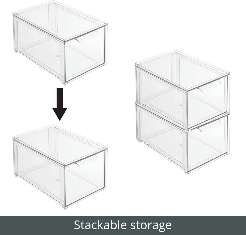 mDesign Plastic Stackable Bathroom Storage with Pull Out Bin Organizer Drawer...