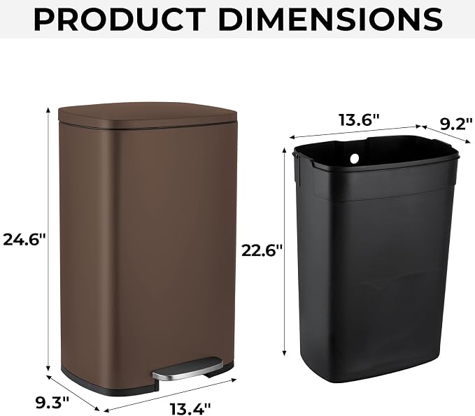 8 Gal Kitchen Trash Can, 30L Recycling or Garbage Bin, Brushed Stainless Steel - Image 2