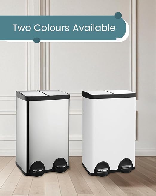 Dual Compartment Stainless Steel Trash Can, 16 Gallon / 60 Liters White Kitchen - Image 9