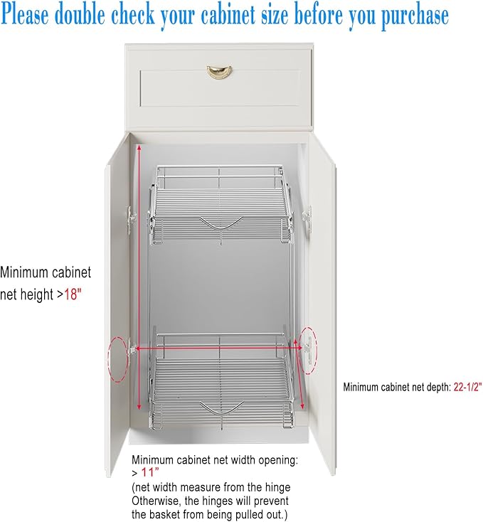 DINDON 2 Tier Pull Out Cabinet Organizer, Double Tier Wire Basket Slide Out - Image 3