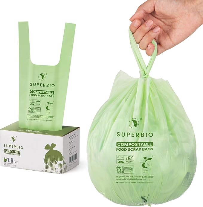 SUPERBIO 1.6 Gallon Handle Tie Compostable Food Scrap Bags by SUPERBIOCOMPOSTABLEBAGS