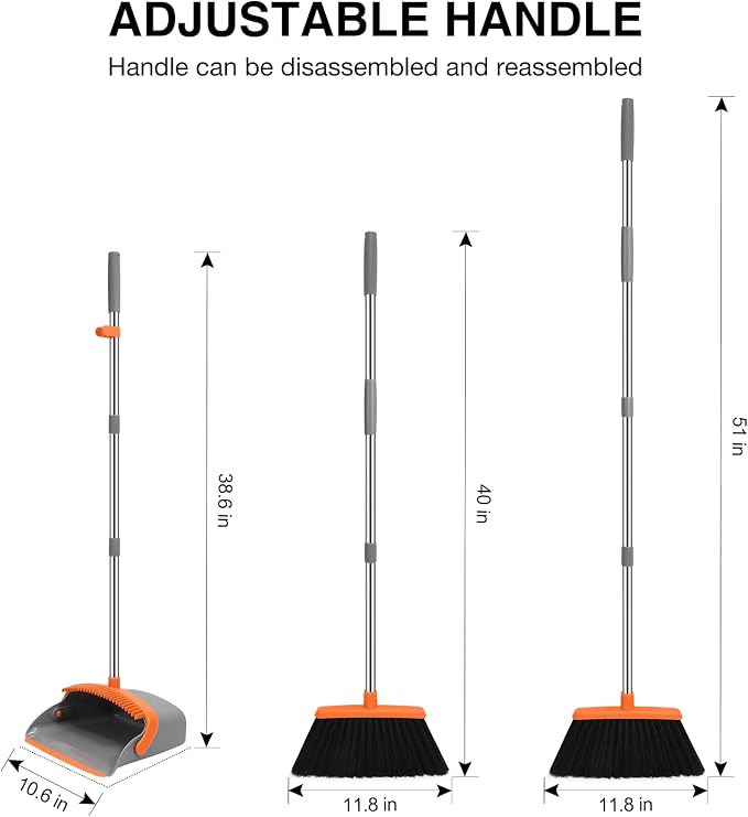 NACENA Broom and Dustpan Set, 52-in Long Adjustable Handle Broom Dustpan Combo - Image 2