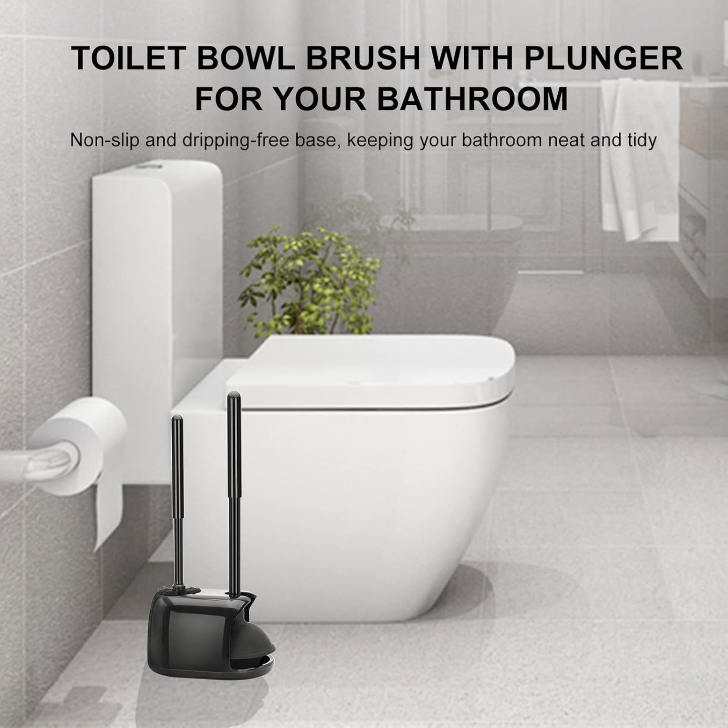 SetSail Toilet Brush and Plunger Set, Semi-Hidden Toilet Plungers Heavy Duty Toilet Bowl Brush and Holder for Bathroom Toilet Plunger and Brush Set for Deeply Cleaning - Black