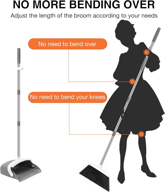 NACENA Broom and Dustpan Set, 52-in Long Adjustable Handle Broom Dustpan Combo - Image 3