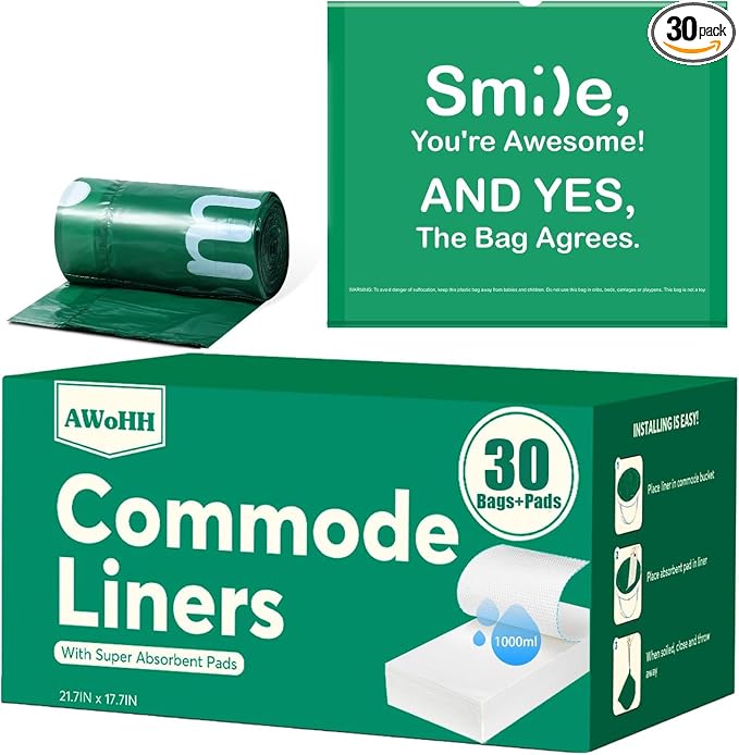 Commode Liners with Absorbent Pads, Universal Disposable Commode/Bed Pan Liners by Unknown