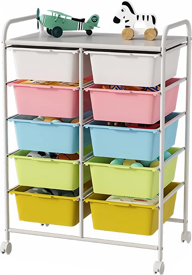 10 Drawers Rolling Storage Cart, Plastic Drawer Cart by Ytaoka