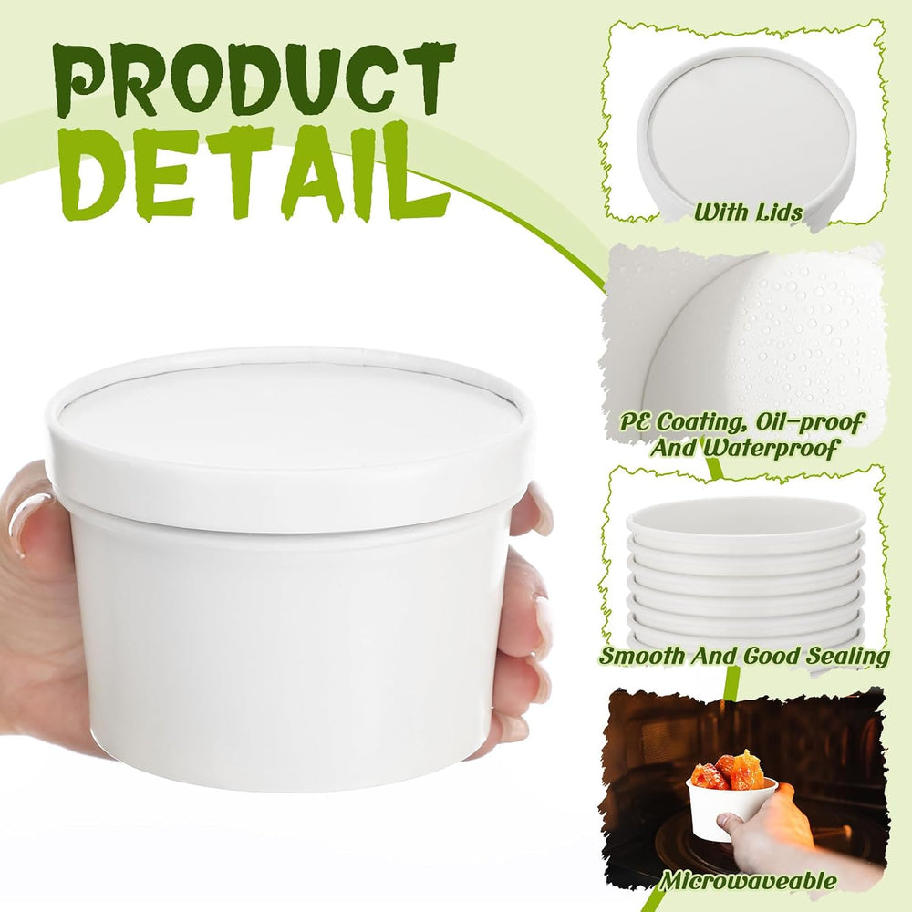 Fulmoon 6 oz 100 Pack Paper Containers with Lids Soup Bowl Cup, White