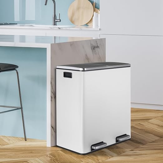 16 Gallon Rectangular Stainless Steel Trash Can, Dual Compartment Garbage Bin - Image 7
