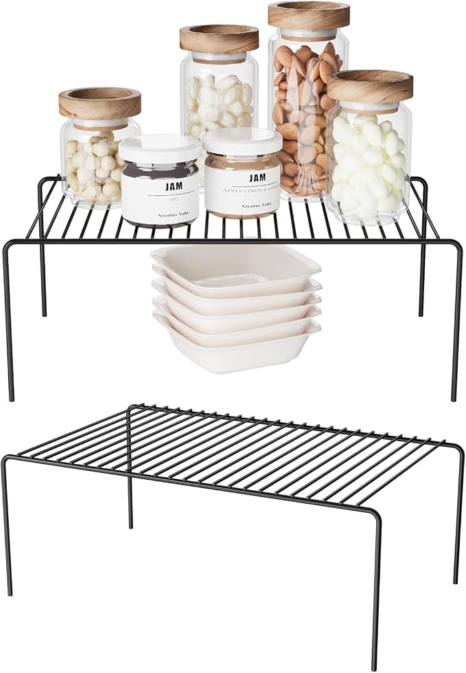 MediumBlack Cabinet Storage Shelf Rack Set of 2, Rustproof Metal Wire Kitchen by DPZM