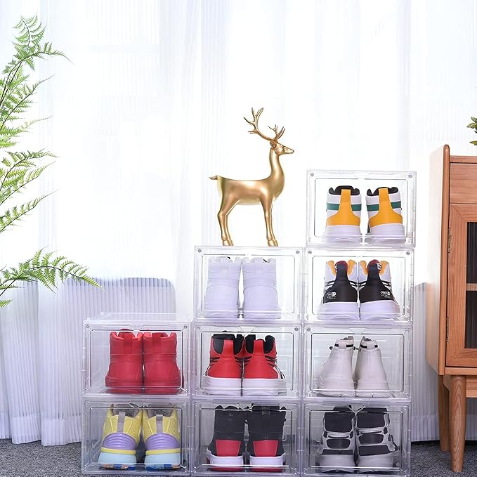 8 Pack Shoe Boxes Clear Plastic Stackable, Drop Front Shoe Storage Organizer - Image 5