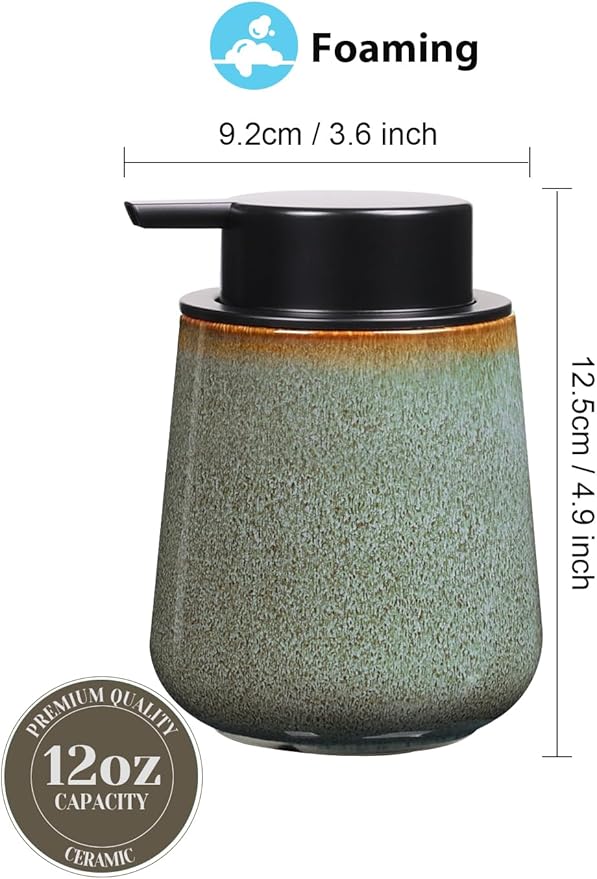 INGOFIN Ceramic Foaming Soap Dispenser -12oz Foam Hand Soap Dispenser Bathroom - Image 2