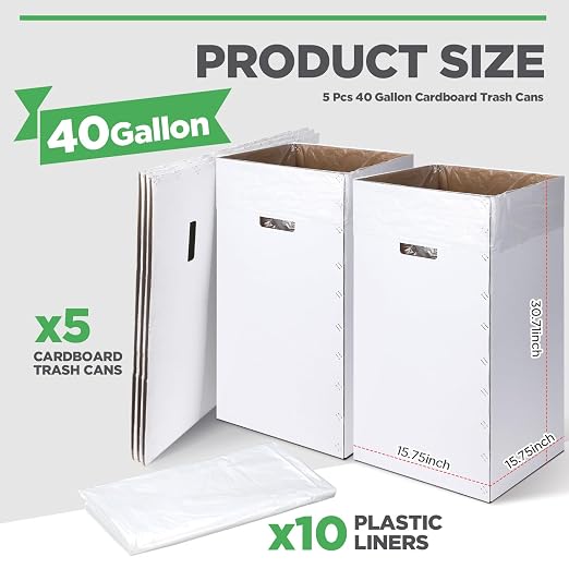 Tioncy 5 Pcs Cardboard Trash Cans Disposable and Reusable Corrugated Cardboard - Image 2