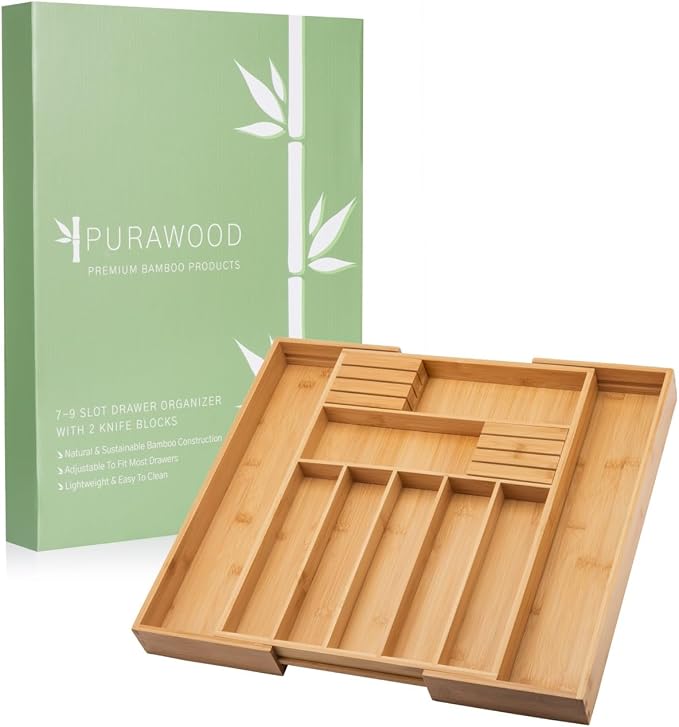 Bamboo Drawer Organizer with Knife Blocks - Image 3