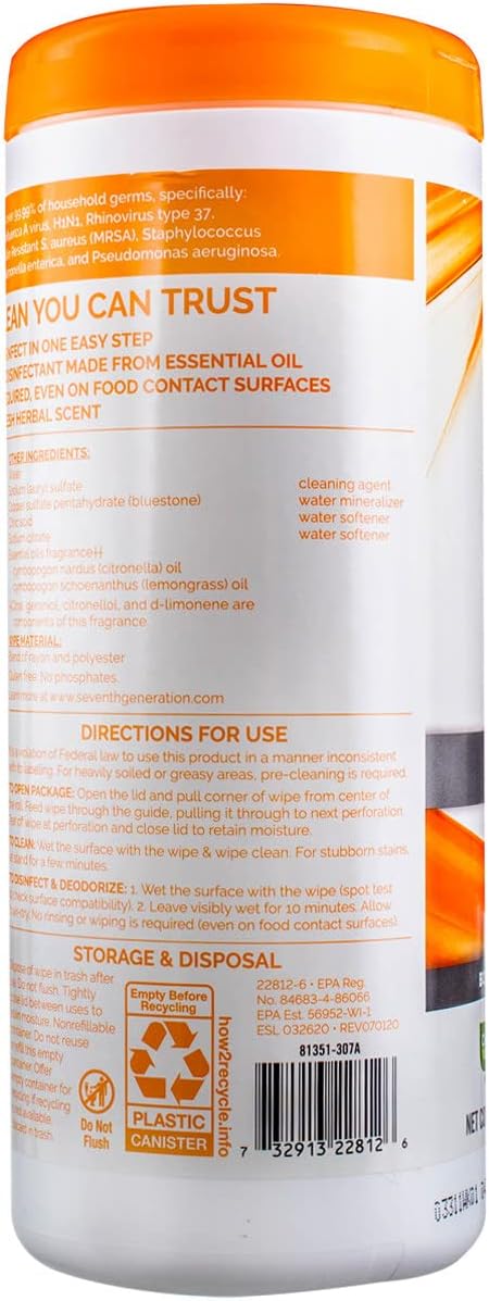 Seventh Generation Multi-Surface Disinfecting Wipes, Lemongrass Citrus - Image 4