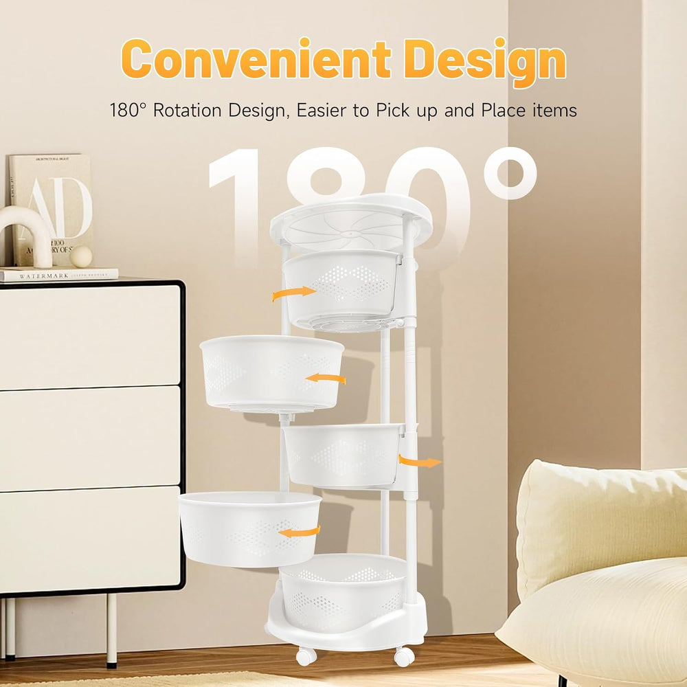 5 Tier Round Rotating Multi-Layer Kitchen Storage Shelf, 180° Rotating Fruit ...
