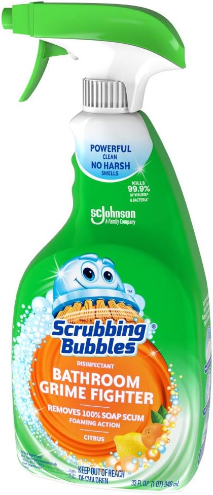 Scrubbing Bubbles Bathroom and Shower Cleaner Disinfectant Spray, Foaming Action Bathroom Grime Fighter, Citrus Scent, 32oz