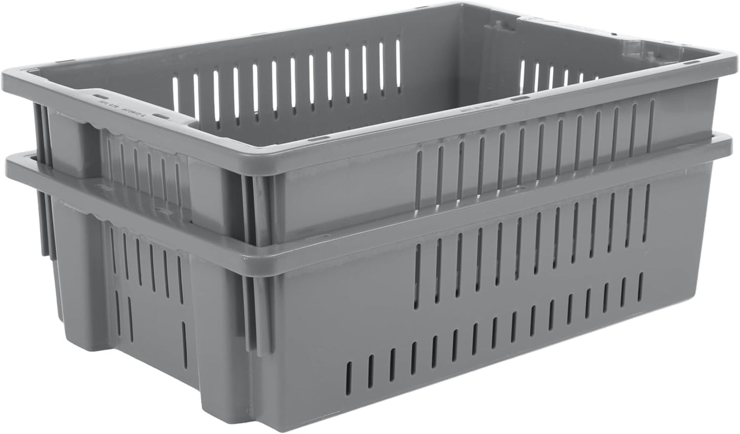 Hudson Exchange 20 x 13 x 5.6" (4 Pack, 4.5 Gallon) Agricultural Nest and Stack Vented Crate Handled Storage Container Tote, Gray