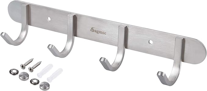 Coat Hook Rack Brushed Nickel 10.6-Inch Coat&Towel Hook Rail Wall Mounted - Image 3
