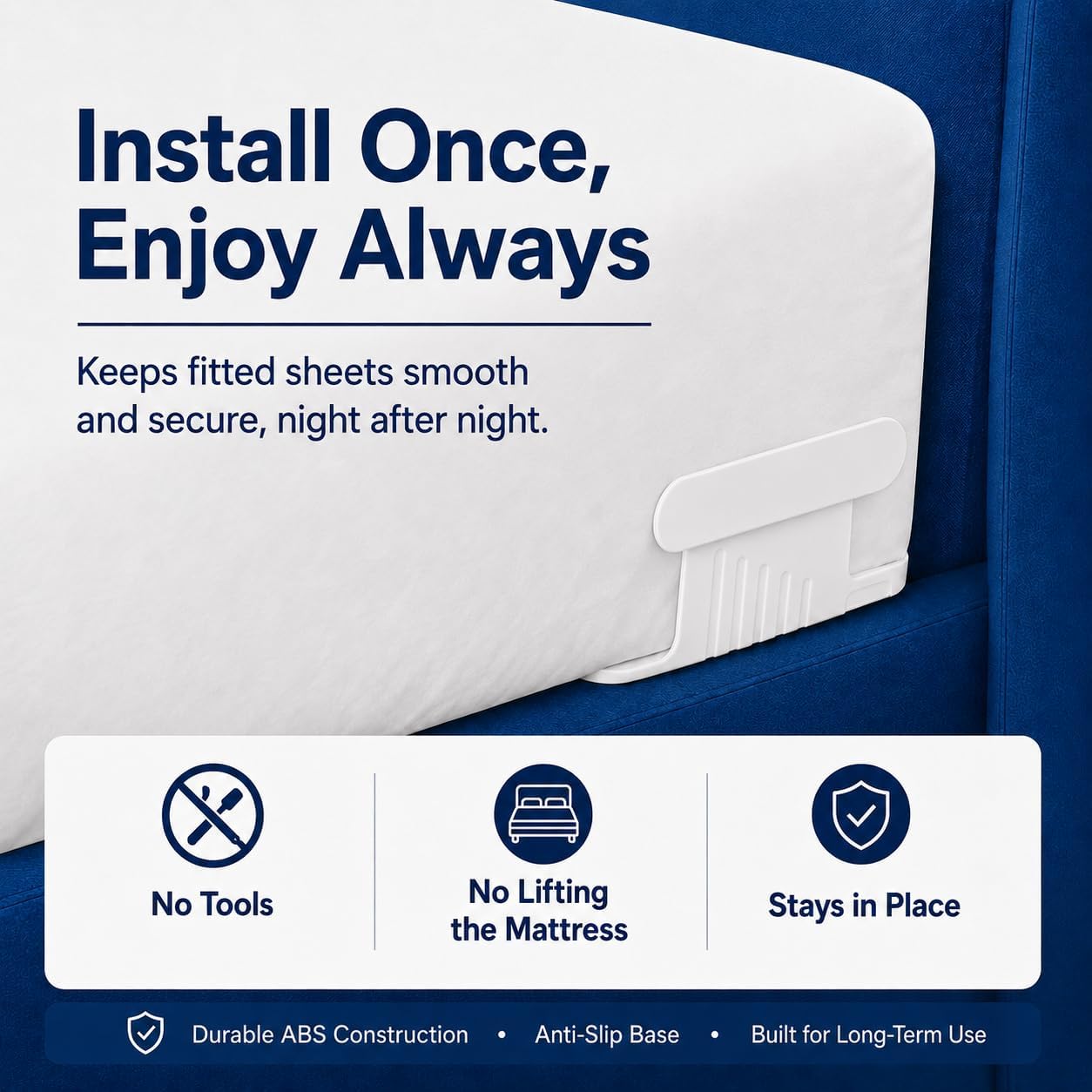 Lock Sheet Holders, Upgrade Bed Sheet Holders for Corners, Sheet Fasteners, Easy-Install Bed Replacement Parts, Fit Universal Mattress (4pcs, White)